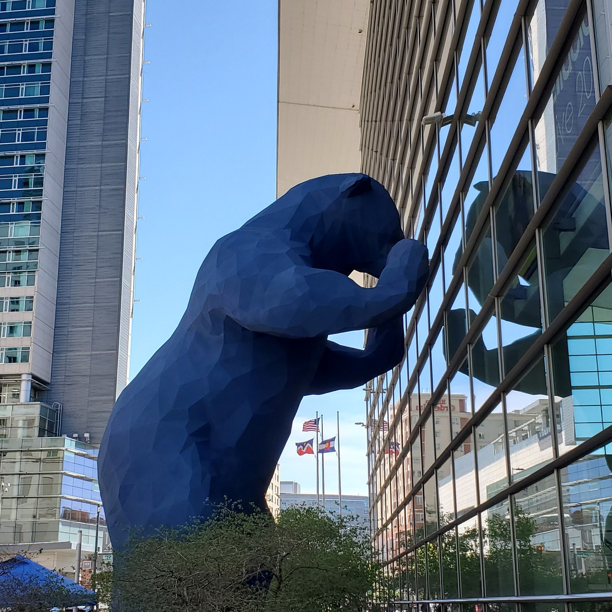 The iconic Big Blue Bear looking into the Colorado Convention Center during Ellucian Live 2026 in Denver