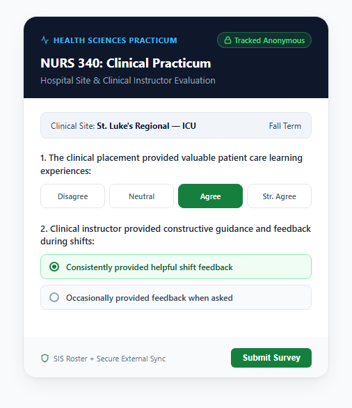 Clinical practicum survey evaluating hospital site placement and preceptor guidance